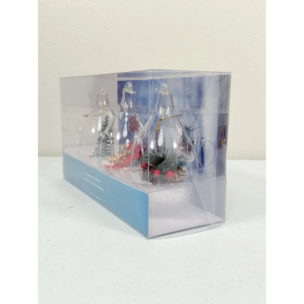 Blown Glass Christmas Ornaments Set New In Box Set Of 3 Poinsettia Plants Decor